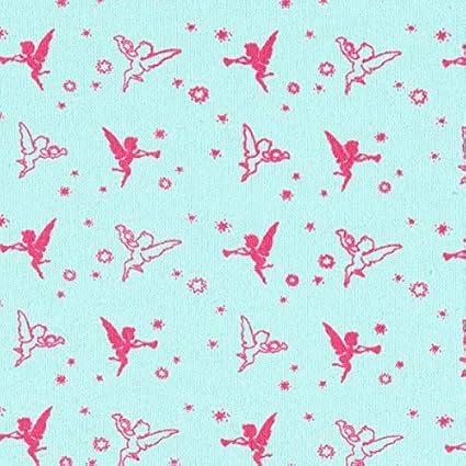Fabulous Fabrics Frottee Jersey Stoff Engelchen – türkis/Pink — Meterware ab 0,5m — Oeko-Tex Standard 100 — Zum Nähen von Kin