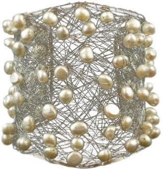 Ploy! White Bridal Cuff- Hand Wired Bracelet Natural Freshwater cultured Pearl BB1
