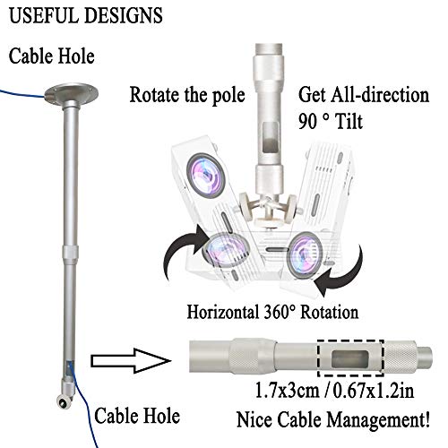 Projector Ceiling Mount Universal Thread Height Extendable 14-23.7 in / 37-60 cm 360° Adjustable Video Projector Wall Mount Bracket Silver for Projector CCTV DVR Cameras - Thumbnail 4