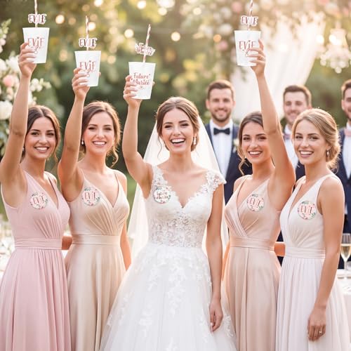 iZoeL EVJF Goblet Bride Future Badge Team Bride Accessory Kit 1+14 | EVJF Kit 1+14, Bride to be, Rose Gold, Cup, Badge EVJF, Team Bride, Paper Straw, Bride to Be, Decoration EVJF