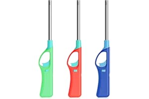 AIMERY 3Pcs Refillable Butane Lighters, Larger BBQ Grill Click Flame Long Stem Lighter Adjustable Soft Flame Multipurpose Lighters(No Butane Fuel Inside) (Upgrade Version)
