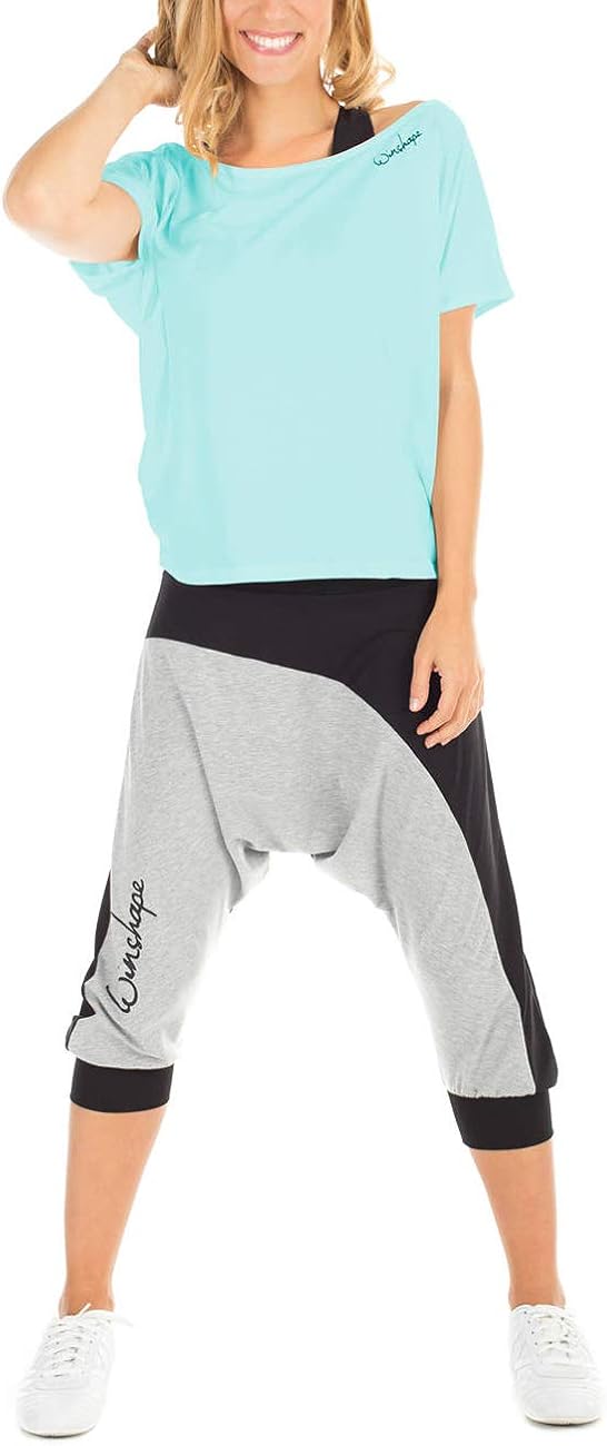 Winshape Women's The Wave 3/4 Harem Trousers, Womens, WBE10-SCHWARZ-GREY-XS, schwarz/Grey melange, XS - Image 4