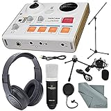 Tascam US-32 MiniStudio Personal Audio Interface Online Podcast/Broadcasts and more W/ Platinum Aux Cable + Stereo Headphones + Large-Diaphragm Microphone &amp; Stand + Pop Filter + Fibertique Cloth