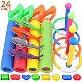 POKONBOY 25 Pack Diving Toys Underwater Swimming Pool Toys for Kids, Summer Fun Swimming Dive Toys with Super Foam Water Blaters, Diving Rings, Diving Sticks, Fishes and Under Water Treasures