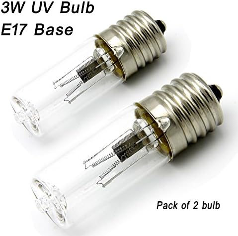 McDen UV Germicidal Sanitizer Replacement Bulb 3Watts Lamp 3W E17 Intermediate 3 Watt for Humidifier Electric Toothbrush (2 Pack, UV Bulb 3W)