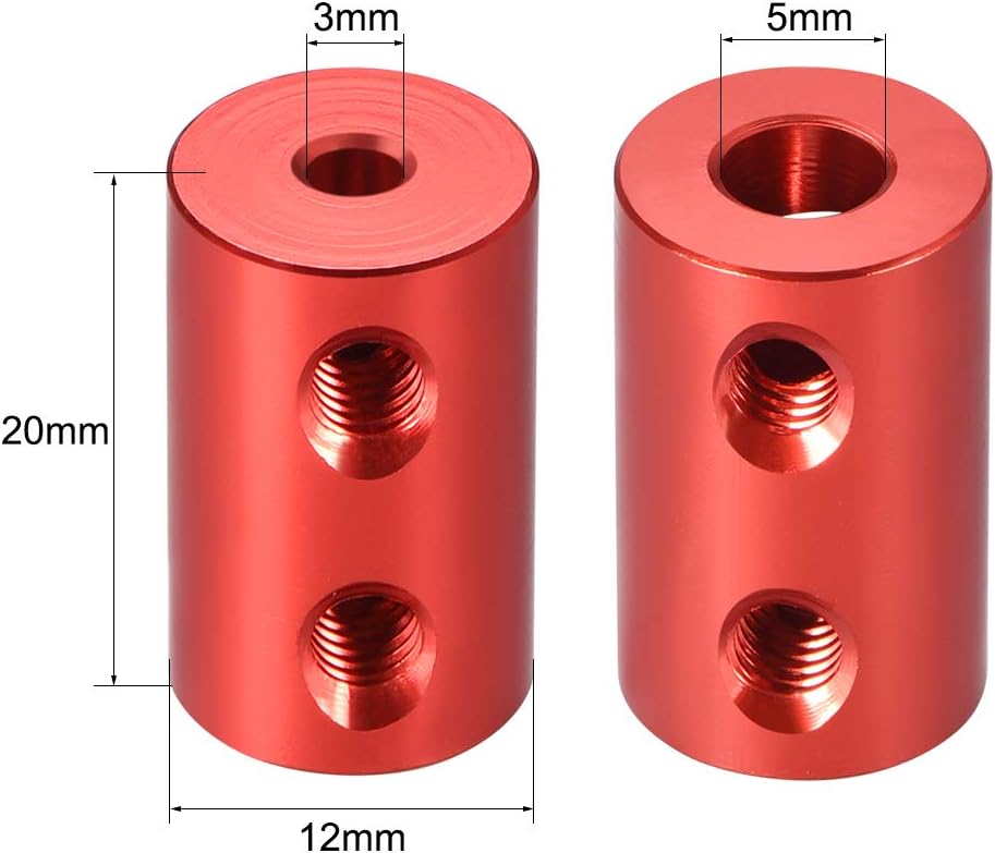 sourcing map 3mm to 5mm Bore Rigid Coupling Set Screw L20XD12 Aluminum Alloy,Shaft Coupler Connector,Motor Accessories,Red,2pcs - Image 4