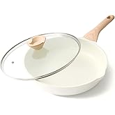 Kordisen Nonstick Ceramic Frying Pan with Lid, 11 Inch Ceramic Skillet with Lid, Healthy Non Toxic Cooking Pan, Stay-Cool Handle, Induction Compatible, PFOA & PFAS Free, White