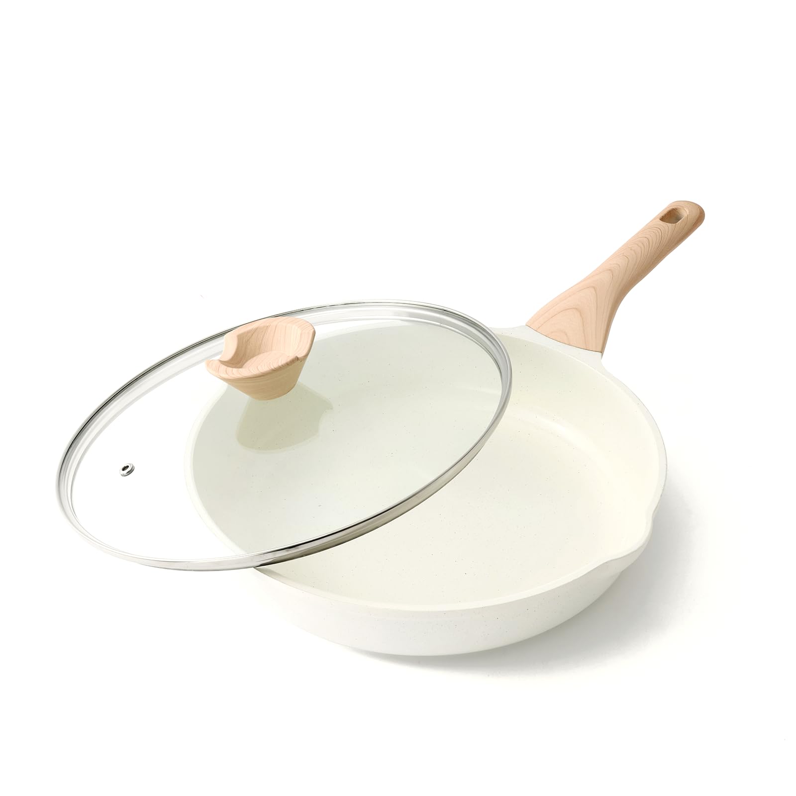 Photo 1 of Kordisen Nonstick Ceramic Frying Pan with Lid, 11 Inch Ceramic Skillet with Lid, Healthy Non Toxic Cooking Pan, Stay-Cool Handle, Induction Compatible, PFOA & PFAS Free, White