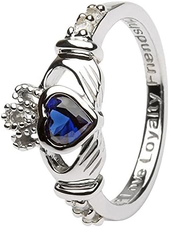 September Birth Month Silver Claddagh Ring LS-SL90-9 - Size: 8.5 Made in Ireland.