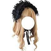 TTYAO REII Black Lolita Headpiece Women Girls Gothic Lace Bow Hair Accessories Maid Headdress for Cosplay Masquerade Party