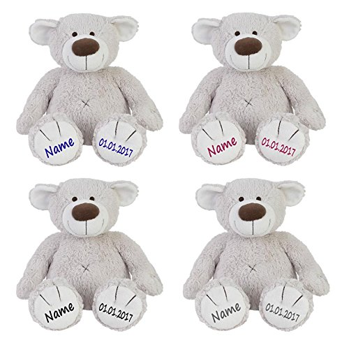 Elefantasie Stofftier Teddy Bär zartgrau Geschenk mit Namen und Geburtsdatum personalisiert 30cm – Bild 6