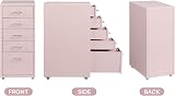 HollyHOME 5 Drawers Mobile Filing Cabinet Metal with Wheels Light Pink view 8