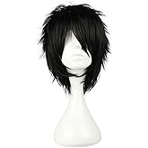 COSPLAZA Short Black Cosplay Wig Spiky Fluffy Heat Resistant Synthetic Hair Emo Wig