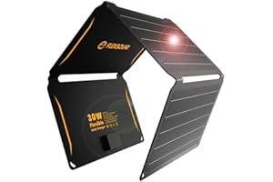 FLEXSOLAR 30W Portable Solar Panel ETFE Foldable Solar Panel Charger with QC3.0 18W USB-A/C Port, IP67 Waterproof USB Solar Panel, Ultra-Fast Charging for Camping, Hiking, and Outdoor Activities