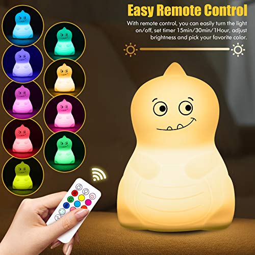 Dinosaur Toys Night Light for Kids, VSATEN Color Changing Touch Silicone Baby Nightlight with Remote, Portable Rechargeable LED Bedside Nursery Lamp for Toddler\'s Room, Birthday Gifts for Boys Girls