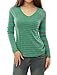 Allegra K Women's Striped V Neck Baseball Tee T-Shirts Long Raglan Sleeve Top Medium Green