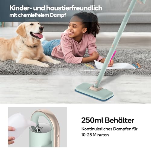 Newbealer 2-in-1 Steam Cleaner, 1200 W Handheld Device with Removable Cleaner, 3 Steam Levels, 7 Accessories and 2 Microfibre Pads, Ideal for All Floors, Carpets | 3 adjustable levels for carpet laminate, hardwood grout, carpet gliders, 7 multipurpose accessories and 2 pads, 250ml tank