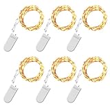 AMIR Fairy String Lights, 20 LED Copper Starry Lights, Indoor Outdoor Halloween String Lights, Battery Operated Copper Patio Wire Lights for Party, Table Decorations, Wedding (Warm White - Pack of 6)