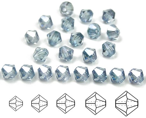 4mm Crystal Blue Luster, Czech MC Rondell Bead (Bicone, Diamond Shape), 36 pieces