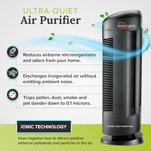 Ionic Pro Turbo (TA550) Ionic Air Purifier Tower for Home, Quiet Ionic Filterless Design, Covers Up to 600 Sq. Ft., Removes Odors, Smoke, Dust, and Allergens – Black