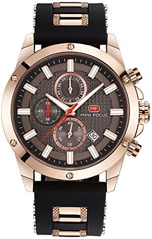 BOFUTE Mini Focus Chronograph Luminous Military Outdoor Sports Large Silicone Strap Quartz Men's Wrist Watch (Brown Gold)