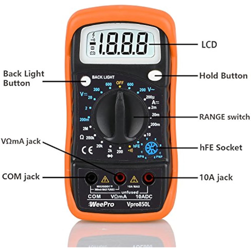 WeePro Vpro850L Digital Multimeter DC AC Voltmeter, Ohm Amp Test Meter