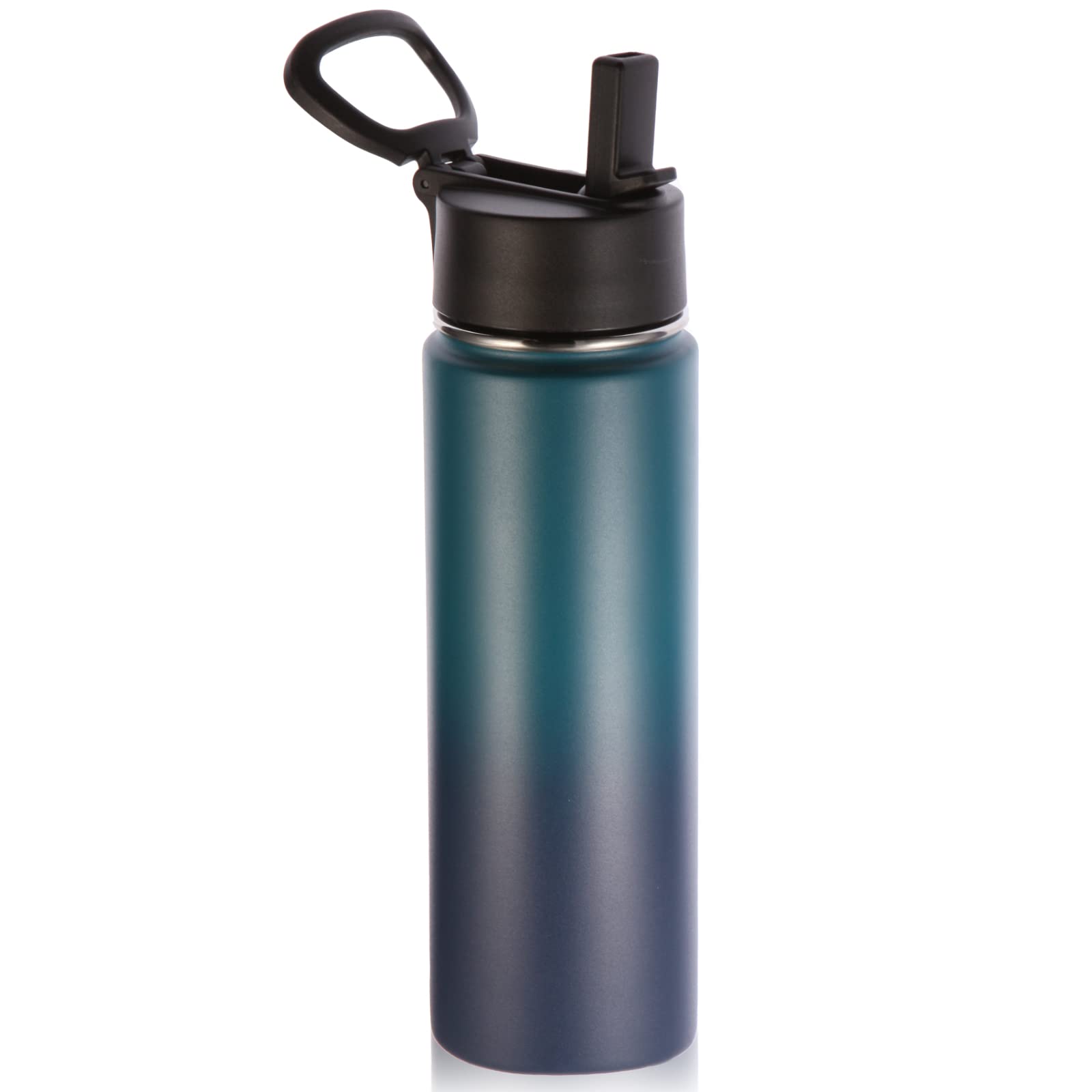 Volhoply 660ml Insulated Water Bottles with Straw Lid, Stainless Steel Sports Bottle with Handle, Double Walled Vacuum Metal Travel Water Tumbler with Wide Mouth,Reusable Water Flask(Dark Night,1 Set)