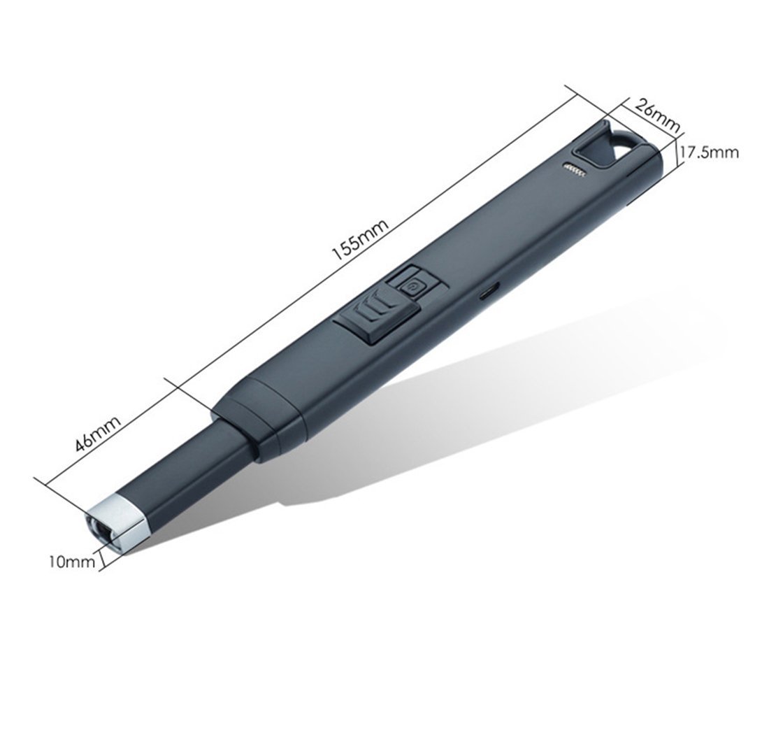 Homate Candle Lighter, USB Rechargeable Lighter with a Hook for Handy Storage, Multi-purpose Electronic Arc Lighter – (B-black)