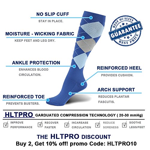 HLTPRO 20-30 mmHg Compression Socks Women & Men - Compression Stockings for Running, Nurse, Flight, Travel