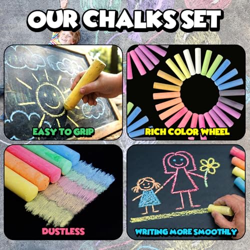 280PCS Sidewalk Chalks in 24 Colors: Washable Jumbo Chalk Set for Kids Toddlers, Non-Toxic Dustless Colored Chalk Bulk for Outdoor Art, Party Favors, Painting on Chalkboard Blackboard Playground