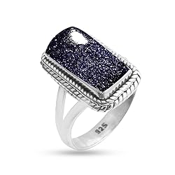 Fine Sterling Silver Ring For Womens Blue Sun Stone