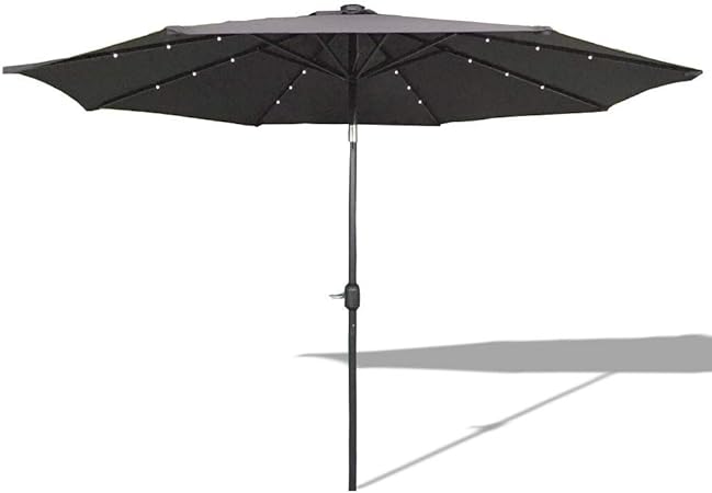 Amazon Com 300cm With Crank And Solar Warm White Led Uv Protection Tilt 40 Dark Gray Alu Balcony Patio Umbrella Market Umbrella Garden Umbrella Ychaoyue Garden Outdoor