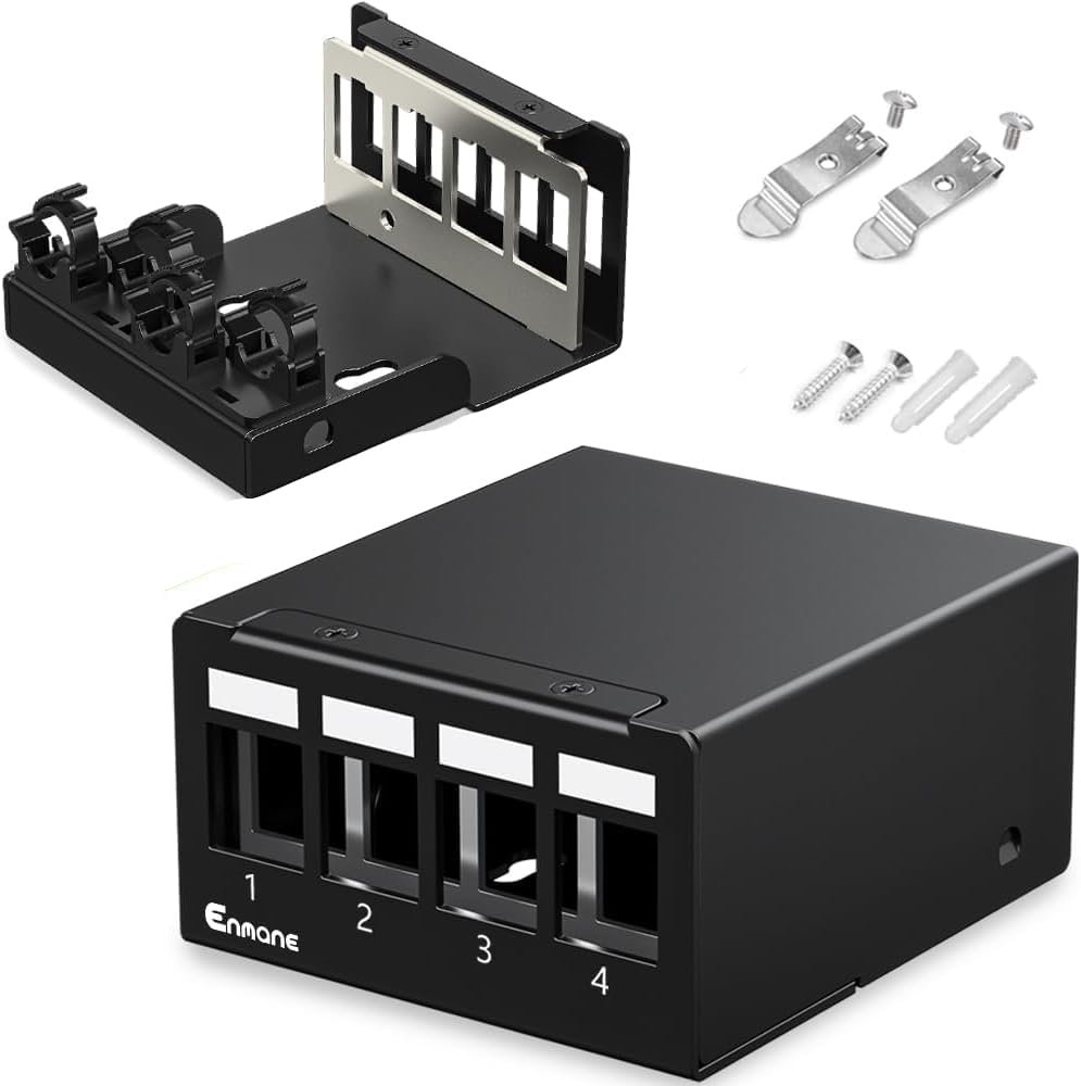 Photo 1 of Enmane 4 Port Patch Panel Blank Keystone Patch Panel UTP&STP Compatible with LC/SC/ST/FC/USB/HDMI Keystone Jack for Desk Mount Home Ethernet Termination Box