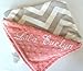 Personalize Double Minky Baby Blanket - Gray Chevron Minky Front, You Choose SOLID COLOR minky