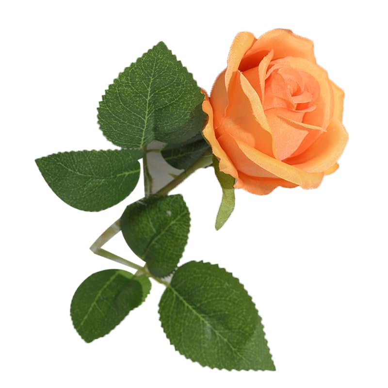 Jenngaoo Artificial Single Rose With Stem, Silk Roses Artificial Flowers Preserved Flower for Wedding Anniversary Party Hotel Office Bouquet Decoration (Orange)