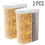 2pcs Airtight Dry Food Containers Cereal Storage Snack Keeper Dispenser 12-18 oz Capacity for Corn Flakes Nuts Sugar Flour with Hovering Flip Top Lid and Large Mouth for Easy Pouring - White
