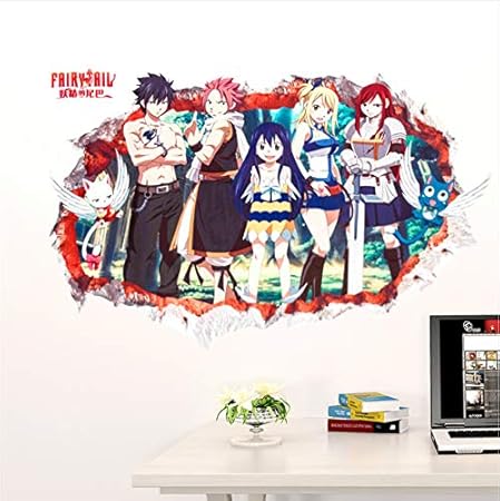 Beliebte japanische karikatur fairy tail durch wandaufkleber für kinderzimmer dekor diy 3d zertrümmert poster cartoon pvc wan