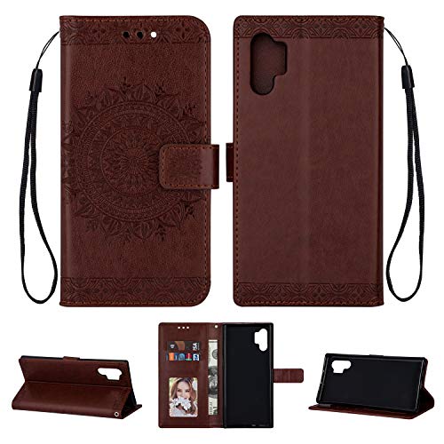 DAMONDY for Galaxy Note 10 Plus Case,Embossed Totem Flowers Stand Wallet Purse Card ID Holders Design Flip Cover TPU Soft Bumper PU Leather Magnetic for Samsung Galaxy Note 10 Plus-Brown - Thumbnail 6