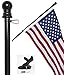 American flag and pole kit set: Includes a 3x5 ft Embroidered US flag made in USA, 6 ft aluminum tangle free spinning flag pole with carabiners, and flagpole holder wall mount bracket (Black)