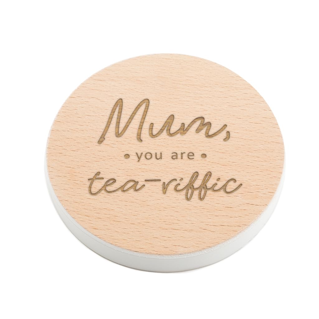 White Mum Coaster - You are 'Tea-Riffic' - Mum Birthday Gifts - Presents Mum Gifts from Daughter and Son/Engraved Wooden Coaster