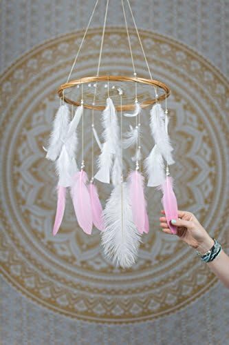 Large Pink and White Dream Catcher Mobile - 12" / 30CM Diameter White Dreamcatcher Mobile Bohemian Dream Catcher Nursery Mobile Baby Mobile Boho Decor Wedding Decor
