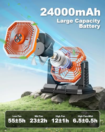 Orteen Portable Misting Fan, Rechargeable Outdoor Cooler, Battery Operated Personal Fan with3 Speeds & 8L Bucket for Patio, Camping,Hiking, Backyard, Travel, Desk,Pool, Beach