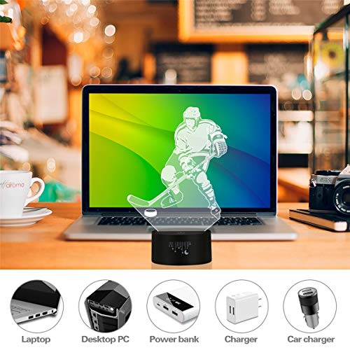 Ice Hockey Night Light 3D Illusion Lamp,Metplus Led Optical Lights 7 Colors Changing Touch Control USB Powered Table Desk Lamps for Home Kids Room Decor Boys Girls Christmas Birthday Gifts