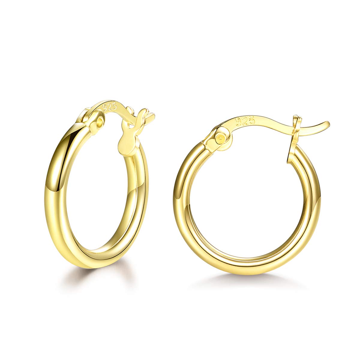 wynn's Gold Earrings for Women, 925 Sterling Silver Hoops Earrings, Anti-allergic Huggie Hinged Small Slepper Hoops, Gift for Girls, Diameters in 20 mm, Gold Hoop Earrings