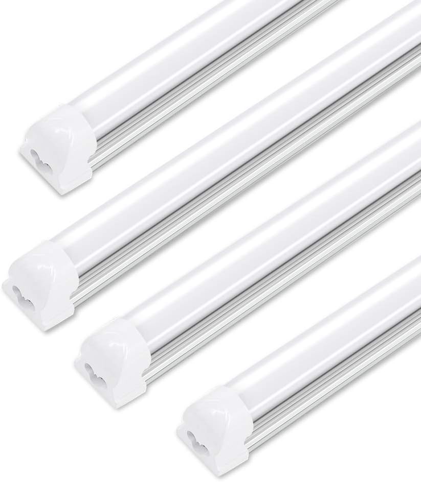 SHOPLED LED Tube Light Fixture, 8FT, 90W, 6000K, Integrated Dual Row Linkable LED Shop Light Bulb Ceiling Light Wall Lamp Lighting Fixture for Garage, Shop, Warehouse, Frosted Cover, 4-Pack