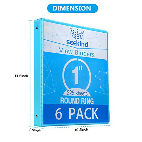 1 Inch 3 Ring Binders,SEEKIND View Binders,Holds Up to 8.5"1.1" Paper,Customizable Clear Cover,for Home,Office, and School Supply,6 Pack