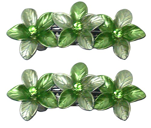Pair of Smal Crystal Hair Barretts with French Clasp NF86400-GL11green