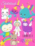 Sketchbook: A Kawaii Pink Cute Wannabe Unicorn Rainbow Japanese Theme Large 8.5