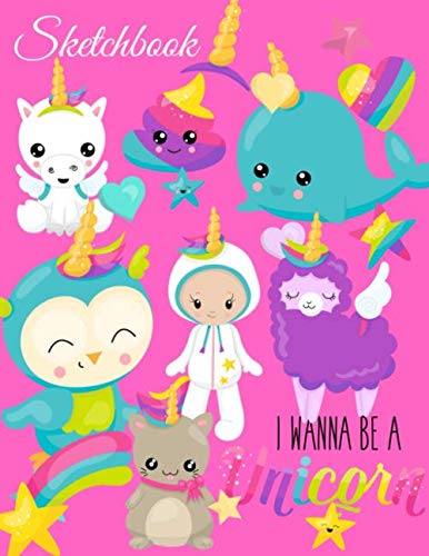 Sketchbook: A Kawaii Pink Cute Wannabe Unicorn Rainbow Japanese Theme Large 8.5