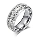 FuZhiBang NL10 Mens Womens 8MM Titanium Stainless Steel High Polished 18K Gold Plated Channel Set Cubic Zirconia CZ Promise Engagement Band Unisex Gold Wedding Ring Comfort Fit, Size 6-13 (8, Silver)